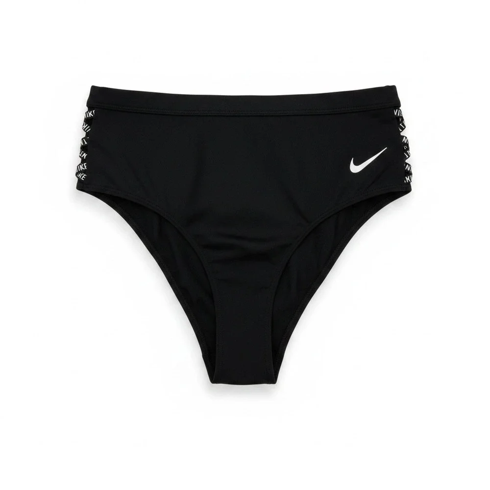 Nike Womens Black Sneakerkini High Waist Logo Cheeky Bikini Bottom Large NEW